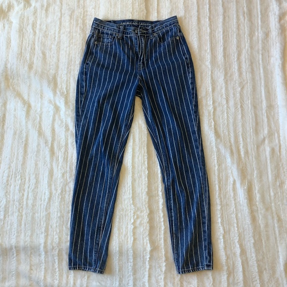 American Eagle Outfitters Denim - American Eagle Mom Jean AEO striped denim jeans blue high rise sz 0